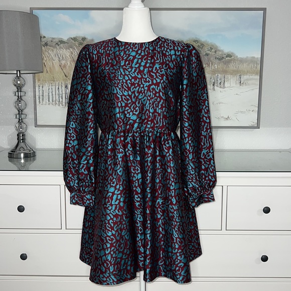 Halogen X Atlantic-Pacific Leopard Jacquard Long Sleeve Dress Size M - Picture 11 of 11